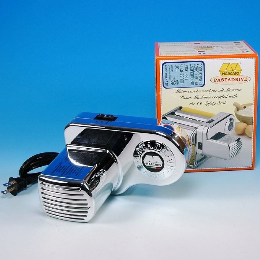 Close-up of Marcato Atlasmotor showing rollers and electric motor for easy homemade pasta.