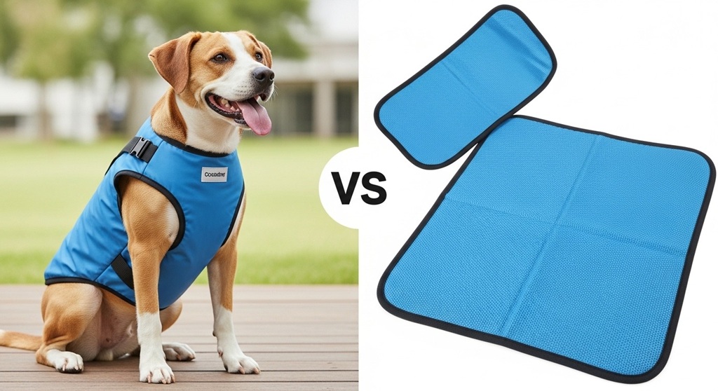 Dog lying on cooling mat indoors