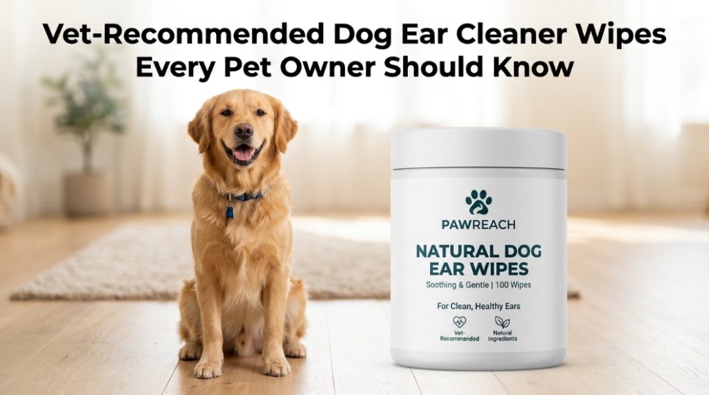 Pet owner gently cleaning a Labrador’s ears using dog ear cleaning wipes indoors