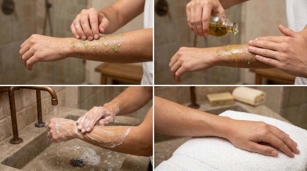 Removing cactus sap residue from skin after massage